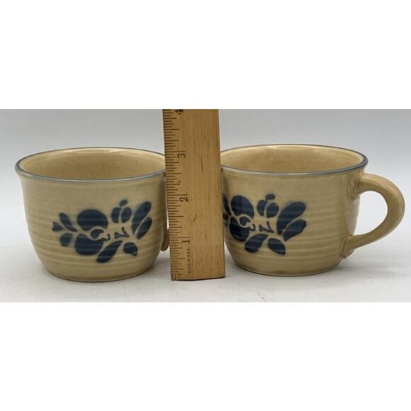 Pfaltzgraff Folk Art 8‑Pc Dinnerware Set Blue Floral Tan USA Stoneware VT - Picture 10 of 11